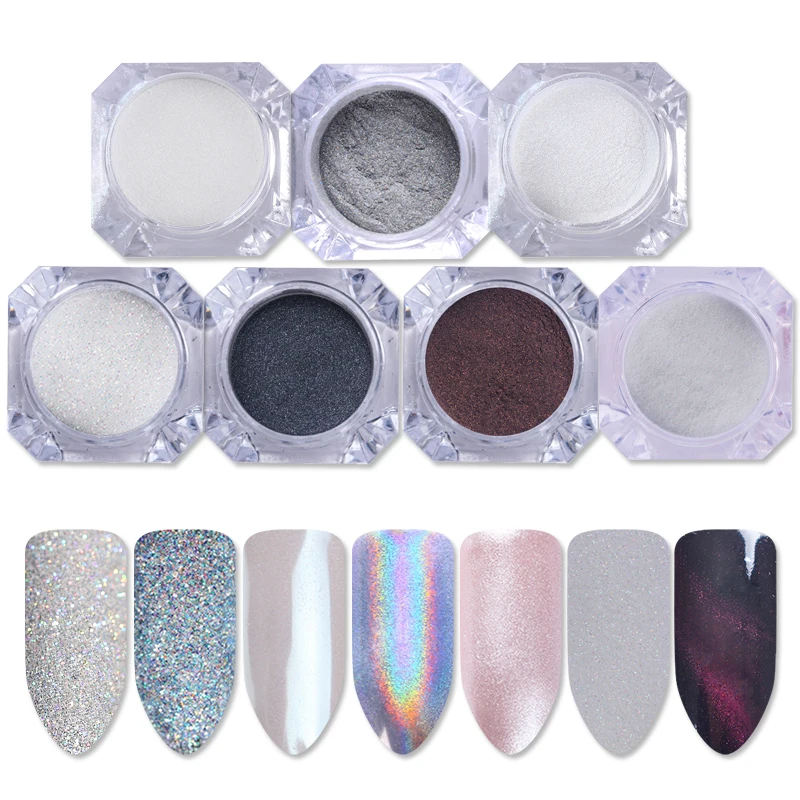 

1 Box Mirror Powder Holographic Laser Rainbow Powder Colorful Sugar Nail Glitter 3D Cat Eye Magnet Nail Dust UV Gel Pigment