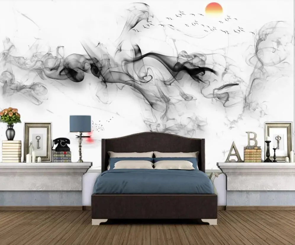 

Custom 3D wallpaper mural abstract ink smoke landscape TV background wall decoration painting