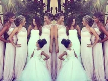 White 2016 Bridesmaid Dresses A Line Sheer One Shoulder Sleeveless Floor Length Chiffon Formal Long Prom Gowns party Dresses