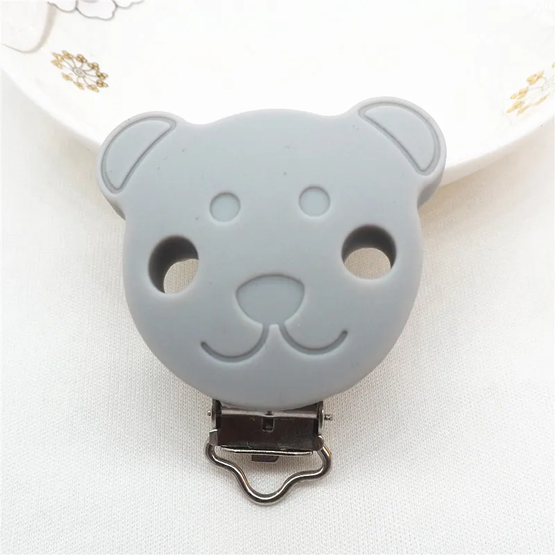 Chenkai 20 шт. силиконовый медведь кольцо для соски Прорезыватель зажимы DIY Детская пустышка для младенца захват ювелирные изделия игрушка держатель цепи зажимы - Цвет: Light Grey