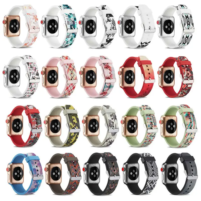 

Silicone Band for Apple Watch 42mm 38mm 40mm 44mm Printing Bracelet Wrist Strap Watch Watchband for Iwatch Series 4/3/2/1