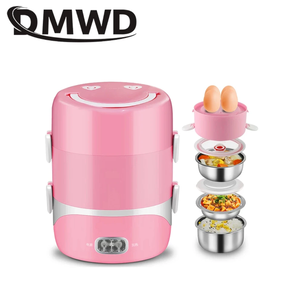 

DMWD Electric 3 layers lunch box Heating Food Container Steamer Mini Rice Cooker Meal Warmer Stainless Steel liner lunchbox EU