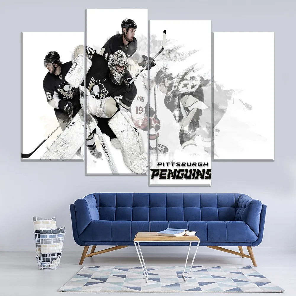 

Defenseman Team Sport Hockey Protective Equipment Painting 4 Piece Style Picture Canvas Print Type Decor Wall Artwork Poster