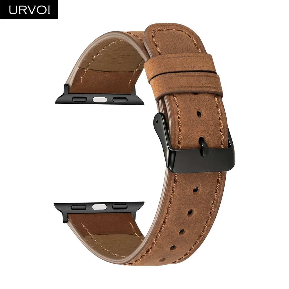 Ремешок URVOI для apple watch series 6 SE 5 4 3 2 удобный браслет из телячьей кожи с черной