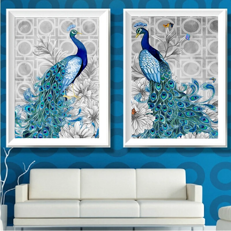 

round Rhinestone painting crystal Home Decor DIY Diamond painting 3D cross stitch pattern diamond embroidery mosaic peacocks kit
