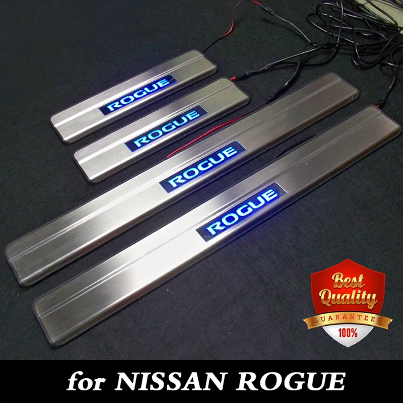 Stainless Steel Blue LED light Door Sill Scuff Plate Door Sill Threshold for NISSAN ROGUE 2013