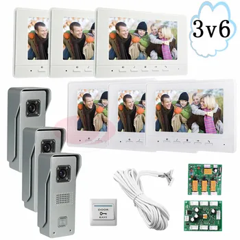 

SUNFLOWERVDP 3v6 Color Screen Video Door Video Intercom System Waterproof For 3 Doors 6 Monitors 7inch Screen Kit Free Shipping