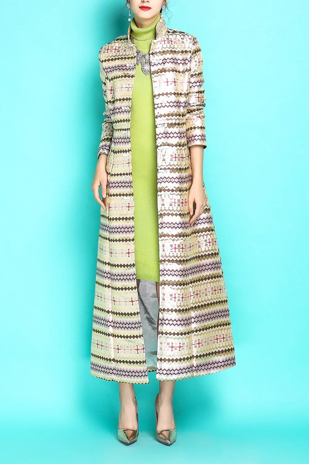 De Jacquard Cardigan Automne Manches Longues Vintage Tranchée Clair Manteau Pour B1159 Femmes long Col X Luxe 2018 Mode Rayé Mandarin UpSzVM
