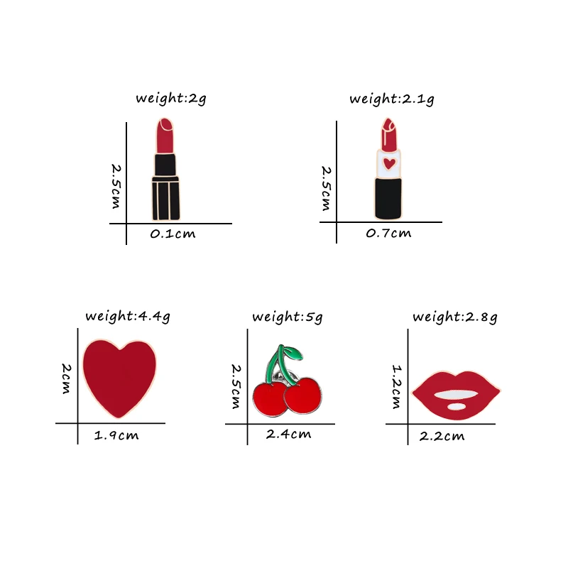 Модная брошка мультфильм красные помады Вишневое сердце эмалированные булавки Женская бутоньерка значок на платье Макияж Ювелирные изделия Аксессуары для девочек Подарки