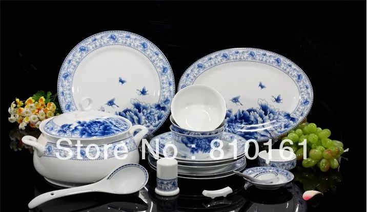 Bone China 56pcs Ceramic Porcelain Tableware Dinnerware Set Pottery Bone China 56pcs Ceramic Porcelain Tableware Dinnerware Set Pottery Bowls Dishes Plates Kitchen Free Shipping