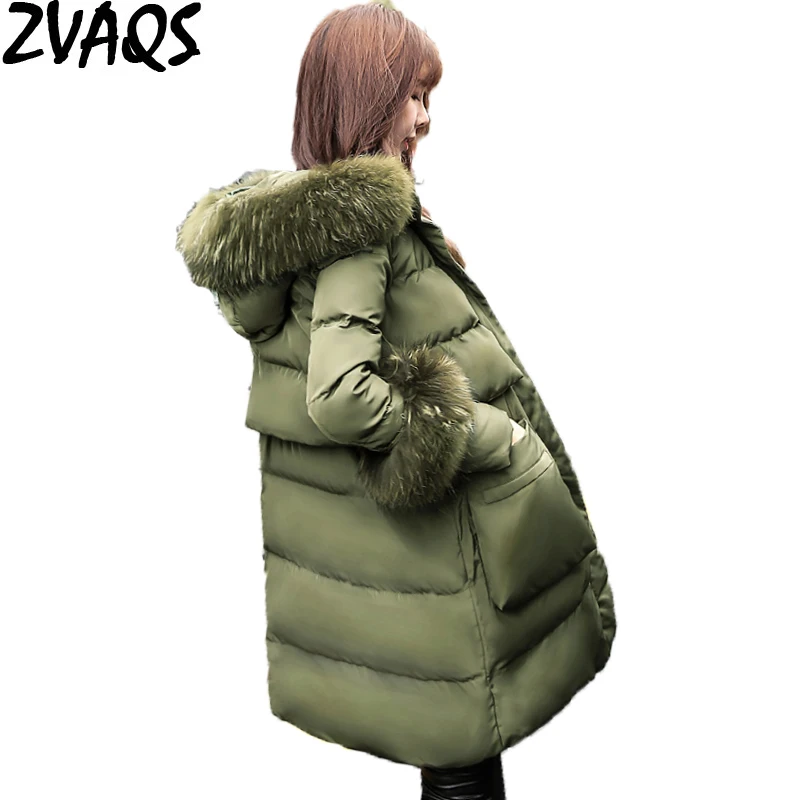 ZVAQS Новые Длинные парки милые женские зимние пальто толстая хлопковая стеганая женская зимняя куртка верхняя одежда Chaqueta Mujer ST478