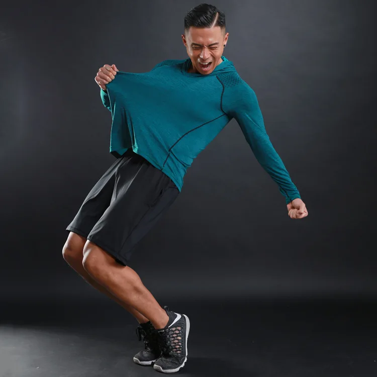 2019 новая рубашка для пробежек мужская с длинным рукавом Кроссфит толстовки с капюшоном дышащая рубашка для бега Мужская спортивная одежда