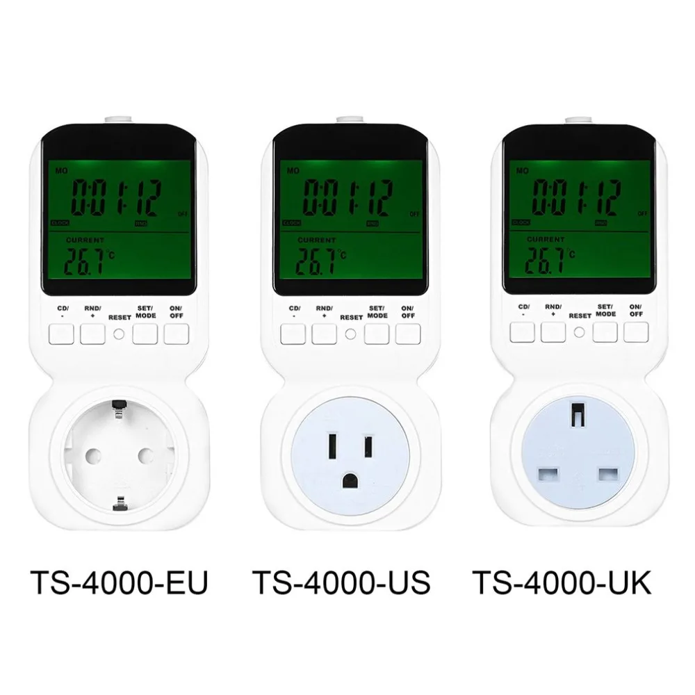 

Multi-functional Thermostat Timer Switch Socket with Big LCD Display with Sensor Probe Adjustable 12/24 Hour TS-4000