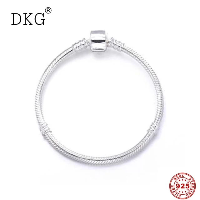 

Original 925 Sterling Silver Moments Silver Charm Snake Chain Barrel Clasp Basic Bracelet Fit Pan Charm Bangle DIY Jewelry