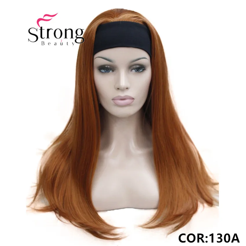 E-679B 130A  34 wig with headbands orange brown straight long women's half wig (1)_