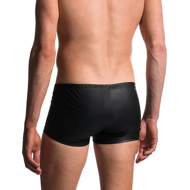 2Pcs Sexy Black Underwear Men Patent Leather Boxers Nylon Low Waist Boxer Shorts Gay Tights Panties Male Capsule Underpants (2)