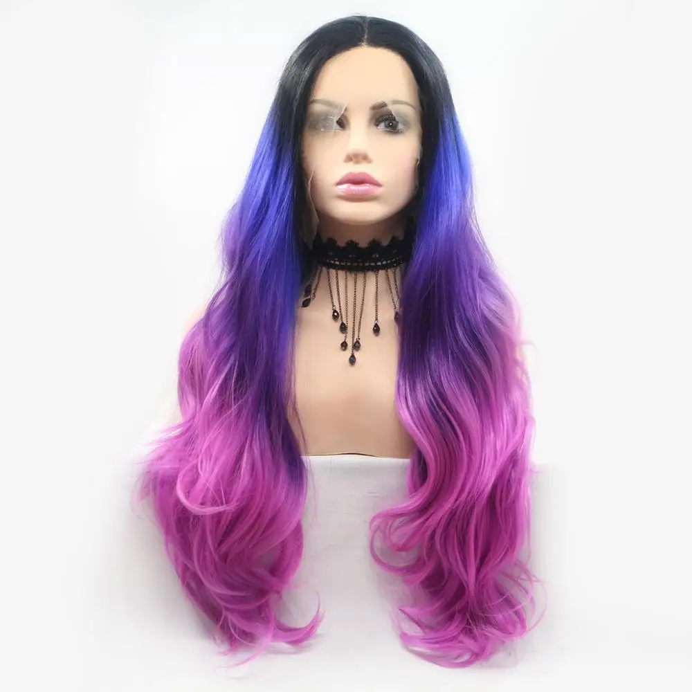 

Long Colorful Wig Wavy High Temperature Fiber 28 Inch 150% Heavy Density Lace Front Synthetic Wigs Venvee