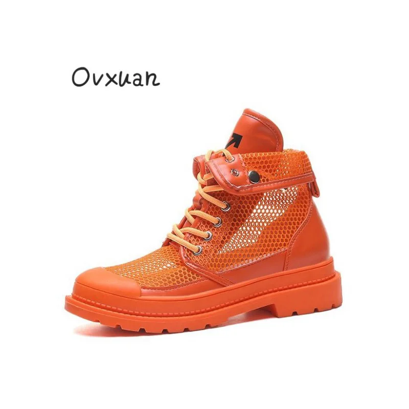 

2019 Summer Sewing Women Platform Boots Fashion Womens High Top Sneakers Lady Gauze Breathable Casual High Shoes Flats Footwear