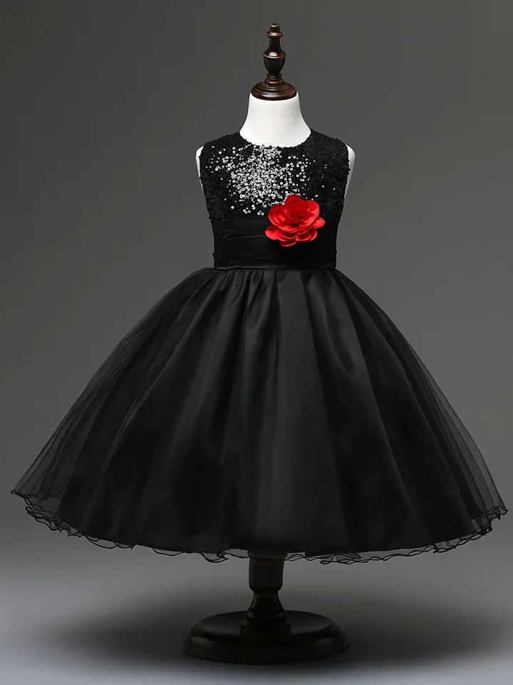 Модный жилет без рукавов; платье для девочек; Новые Вечерние платья для девочек; цвет черный, красный, темно-синий, бирюзовый; детское платье для девочек на свадьбу - Цвет: black
