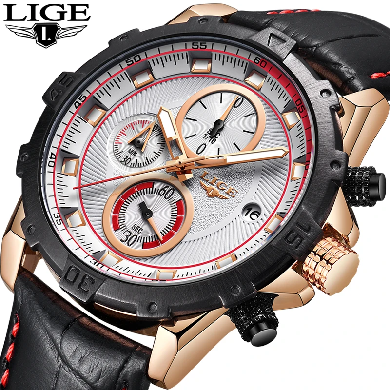 

Mens Watches LIGE Swag Men Sport Fashion Quartz Leather Clock In Vogue Mens Watches Top Brand Luxury Waterproof Casual Watches
