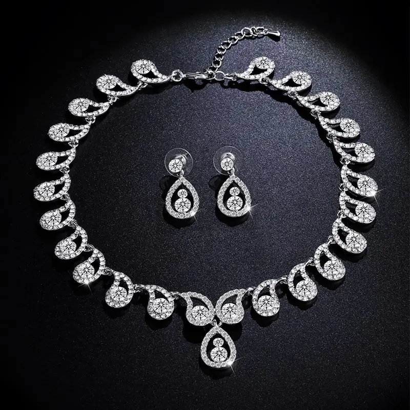 Buy Teardrop Bridal Earrings and Necklace Set Silver