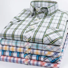 Для мужчин лето хлопок модные повседневные облегающие издание многоцветные клетчатые шорты-футболки с рукавами/Для мужчин Бизнес Платье рубашка M-5XL