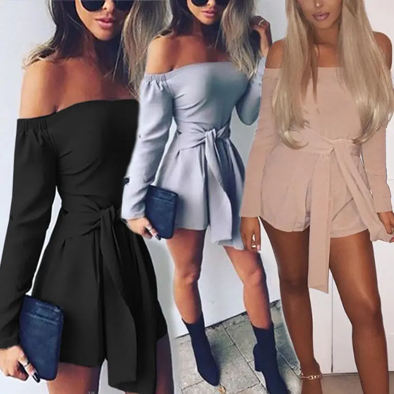 2018 جديد حار الأزياء عالية الجودة النساء عطلة Clubwear الصيف قصيرة بذلة Playsuit رومبير ارتداءها فستان الشمس