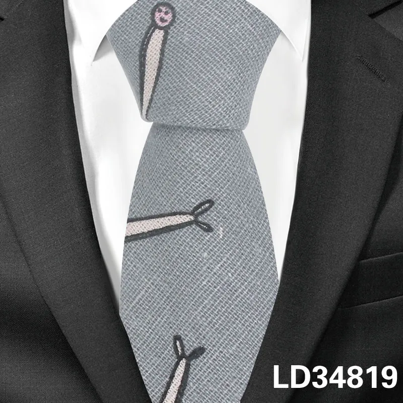 Льняной хлопковый мультяшный галстук для мужчин и женщин для худой шеи галстук для свадьбы повседневные Галстуки с животными классические костюмы забавные тонкие галстуки - Цвет: LD34819