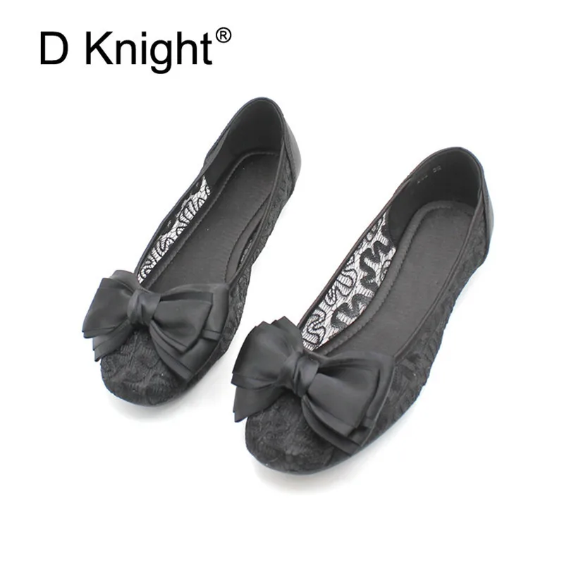 

New 2019 Sexy BowClosed Toe Women Lace Flats Fashion Breathable Women Flat Summer Shoes Ladies Casual Ballet Flat Big Size 35-41