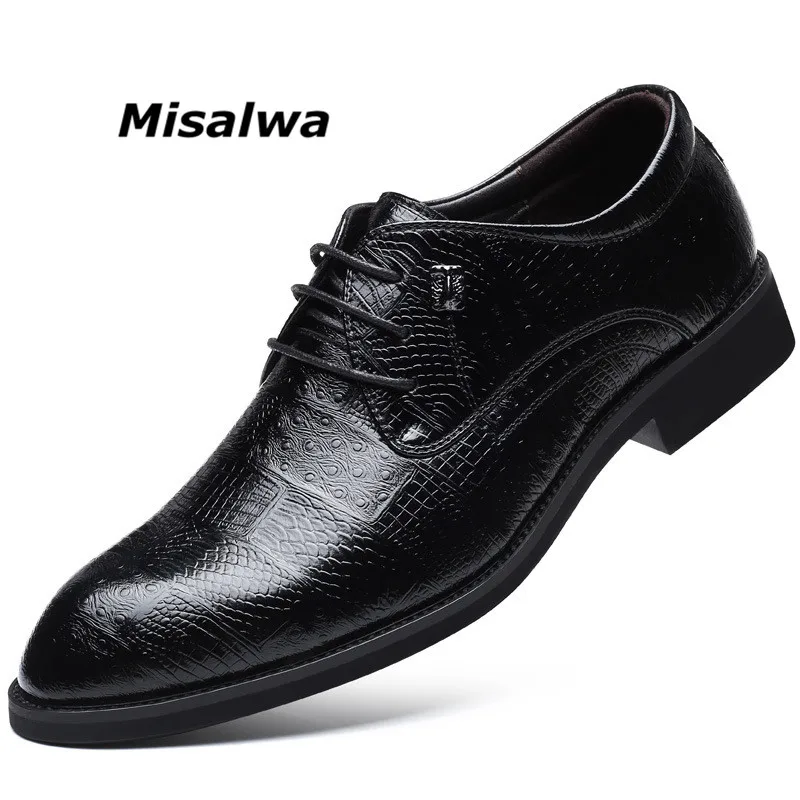 

Misalwa Large Size Men's Wedding Dress Color Black Shoes Leather Shoelace Tie Luxury Shoes Men Rubber Bottom Business Footwear