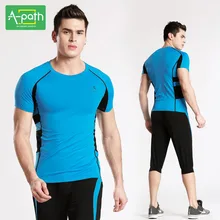 Um caminho-Mens Execução Camisetas Calças Terno Esporte para Fitness Jogging Correndo Justas Yoga Definir Homens Unitards Ginástica Esportes roupas