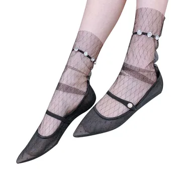 

1 Pair Hot Summer Fashion High Quality Women Thin Crystal Transparent Silk Socks Shiny Diamond Ice Silk Girl Ankle Sox Socks
