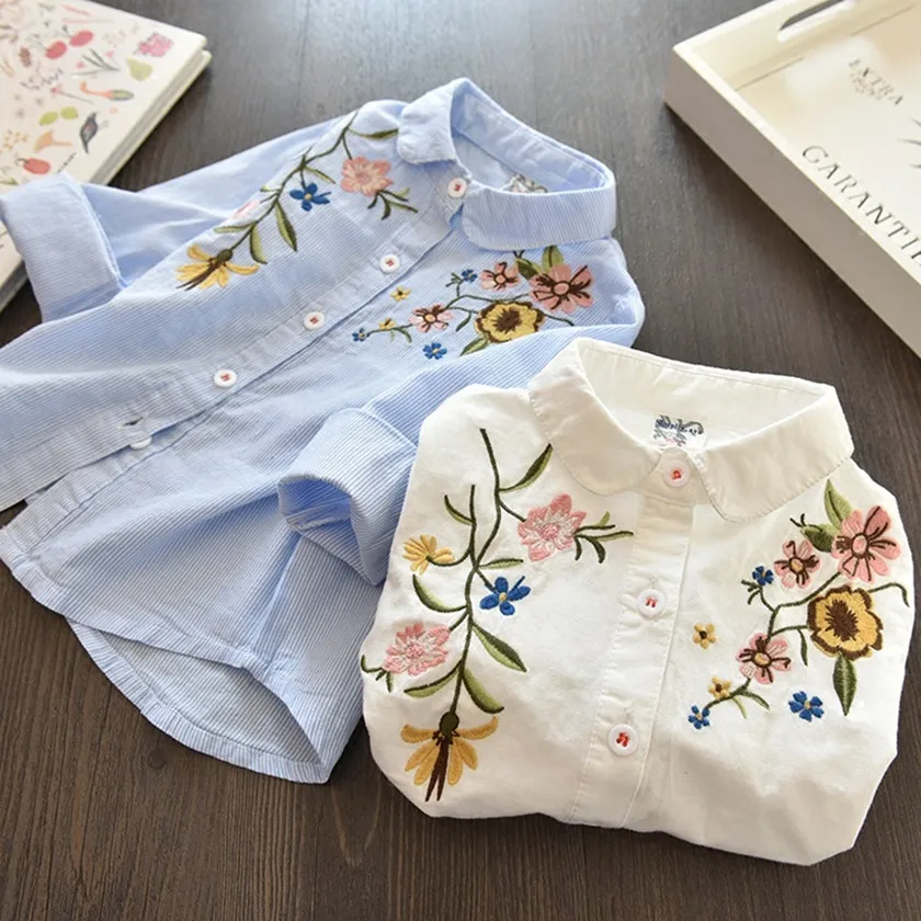 New Spring Baby Girls Blouse Girls Shirt 2018 Flowers Embroidery