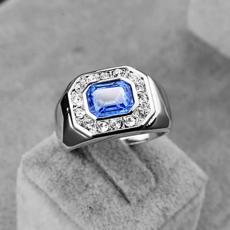 hot selling stainless steel love crystal silver mens ring fashion