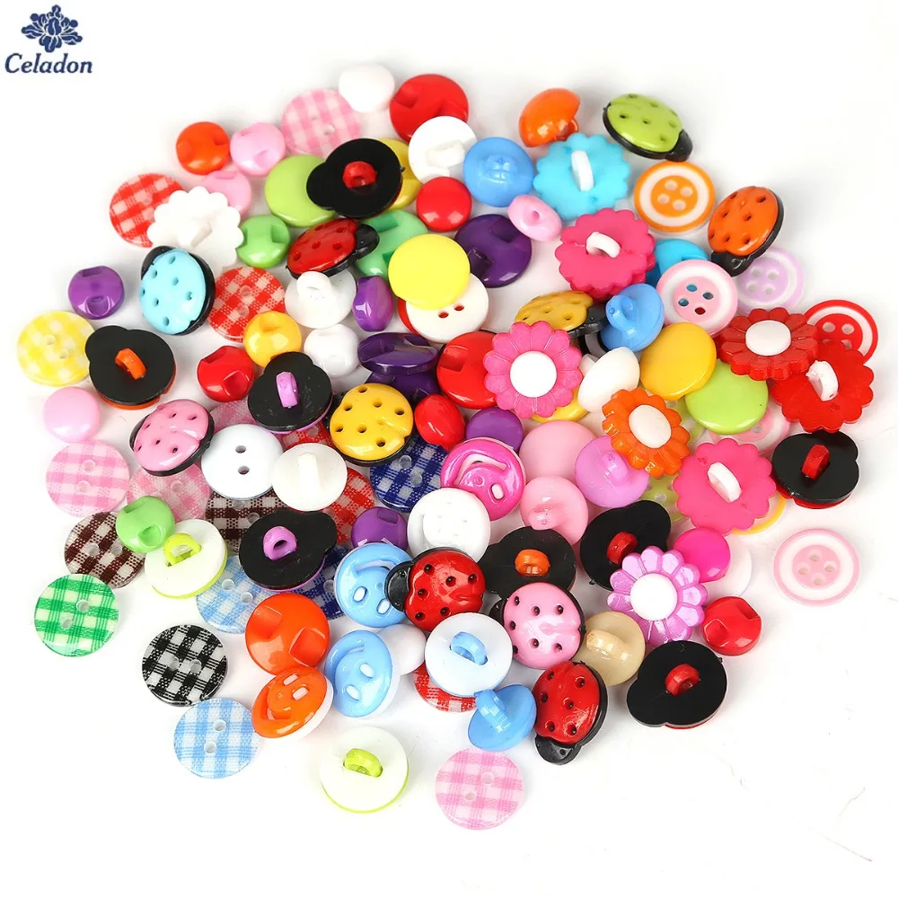 

50PCS Multi-Shapes Buttons Sewing Craft Clothes Accessories 9-15mm Buttons Botones For Scrapbooking Dyed Plastic Randomly Mixed
