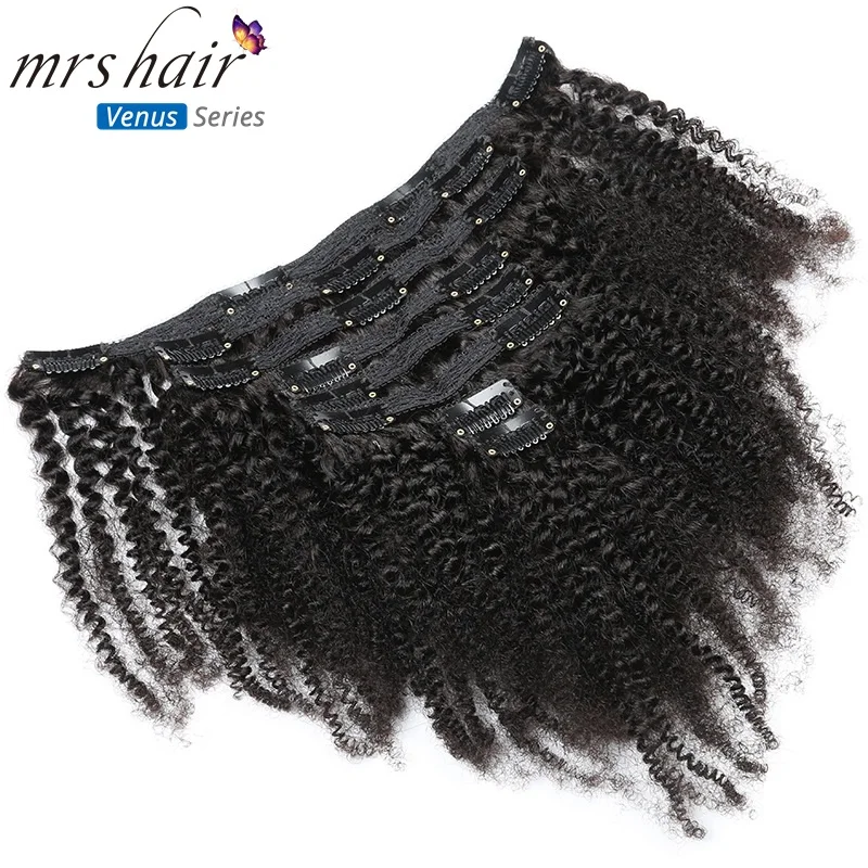 MRSHAIR 8 шт./компл. афро кудрявый вьющиеся волны человеческие волосы клип в наращивание волос 8 "-20" натуральный цвет полная голова 120 г средний