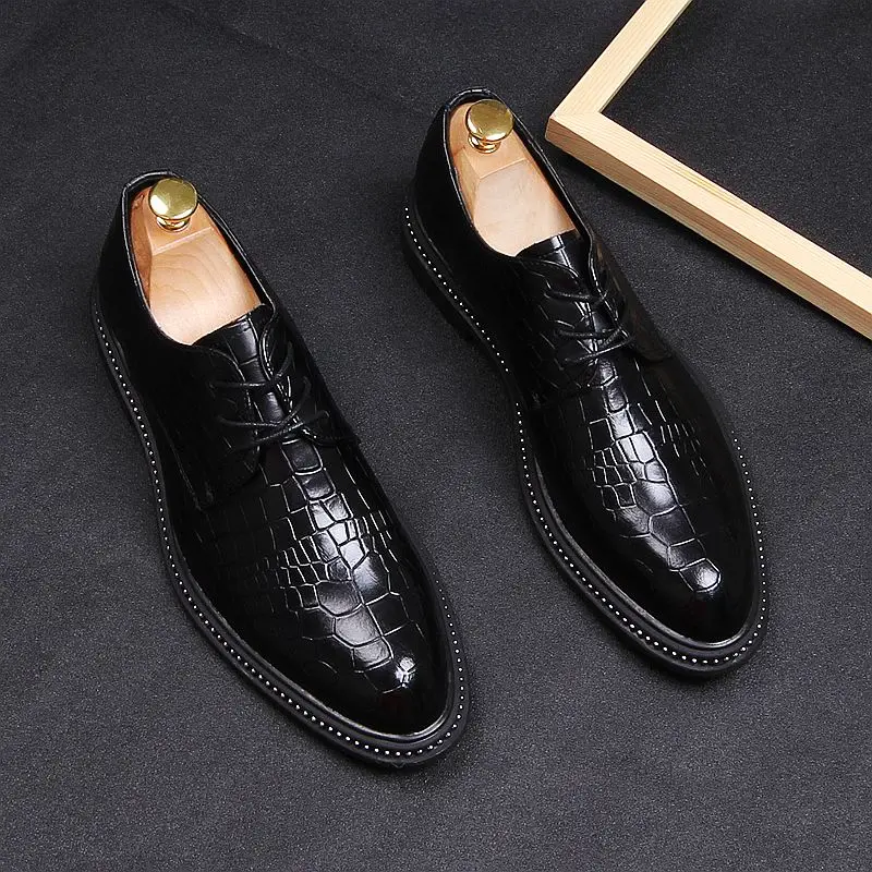 

mens business dress shoes oxford shoes black Lace-Up Crocodile grain leather pointed toe Suit wedding zapatos de hombre