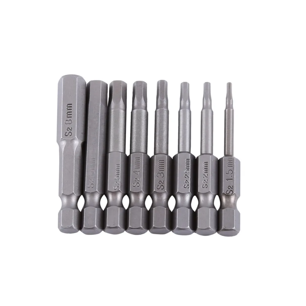 8pcs/Lot 50mm 1/4 Inch S2 Hex Shank Hex Head Screwdriver Bits