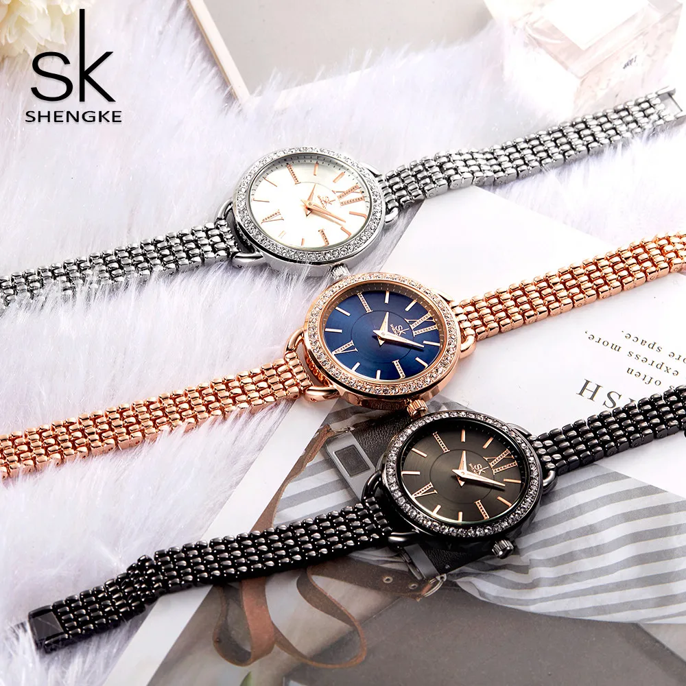 SHENGKE Classic Women Watches Black Steel Rhinestone Retro Elegant Lady Wristwatch Nail Strap Japan Movement Clock Jewelry Gift SHENGKE Classic Women Watches Black Steel Rhinestone Retro Elegant Lady Wristwatch Nail Strap Japan Movement Clock Jewelry Gift