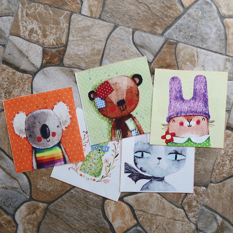 

cat koala hand dyed cloth dyeing cotton handmade cloth for bag mobile phone DIY digital printing cloth sewing 12*12cm 12pcs D30