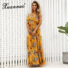 

XuanNuo Summer Dresses Off Shoulder Floral Print Sexy Beach Empire Loose Long Dresses Prairie Chic for Women Casual Dress 2018