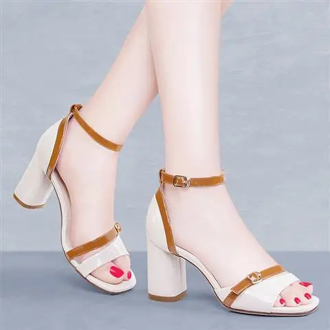 

35-40 plus size Summer women shoes Open Toe 4cm-5cm heel height women sandals peep-toe square heel sexy lady shoes