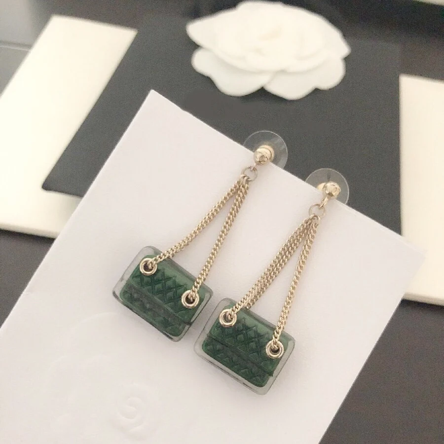 

2019 Luxury Brand Fashion Tassel Bag Shape Earrings Dangle Green Jewelry For Women Party Wedding Daily Quality Bijoux