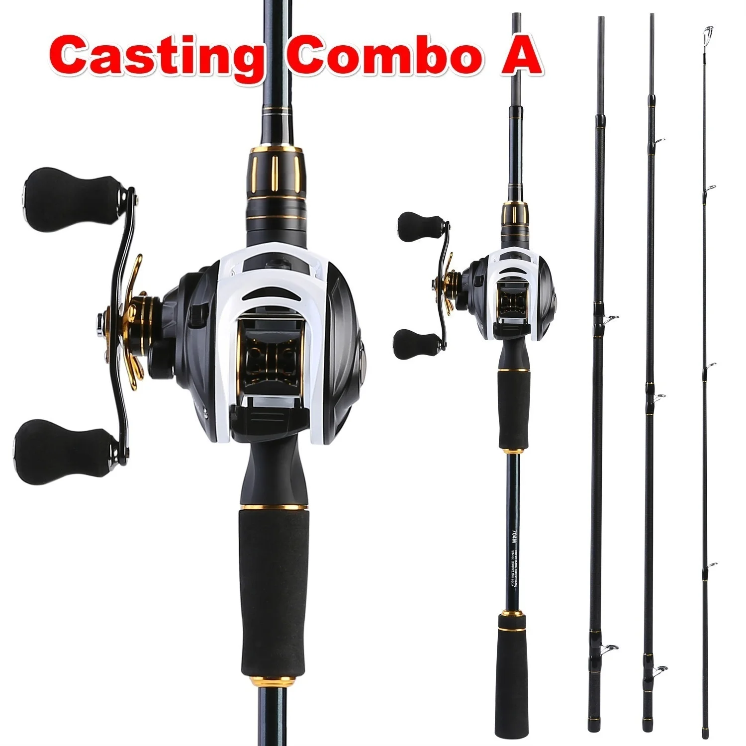 Sougayilang BaitCasting Fishing Rod Kit - Carbon 4 Section Portable Casting Fishing Rod and Baitcast Reel Combo ( A / B Style )