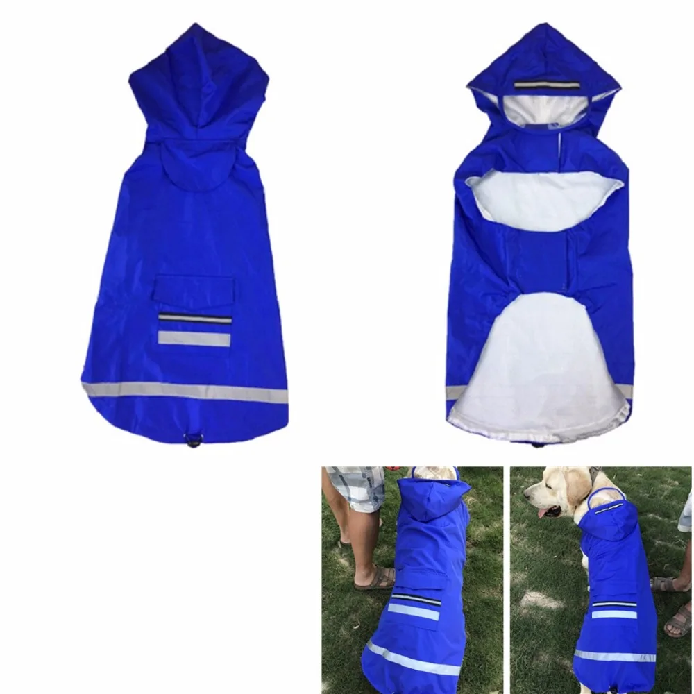 FP24 Large Dog Raincoat Waterproof Hooded Rain Jacket Reflective