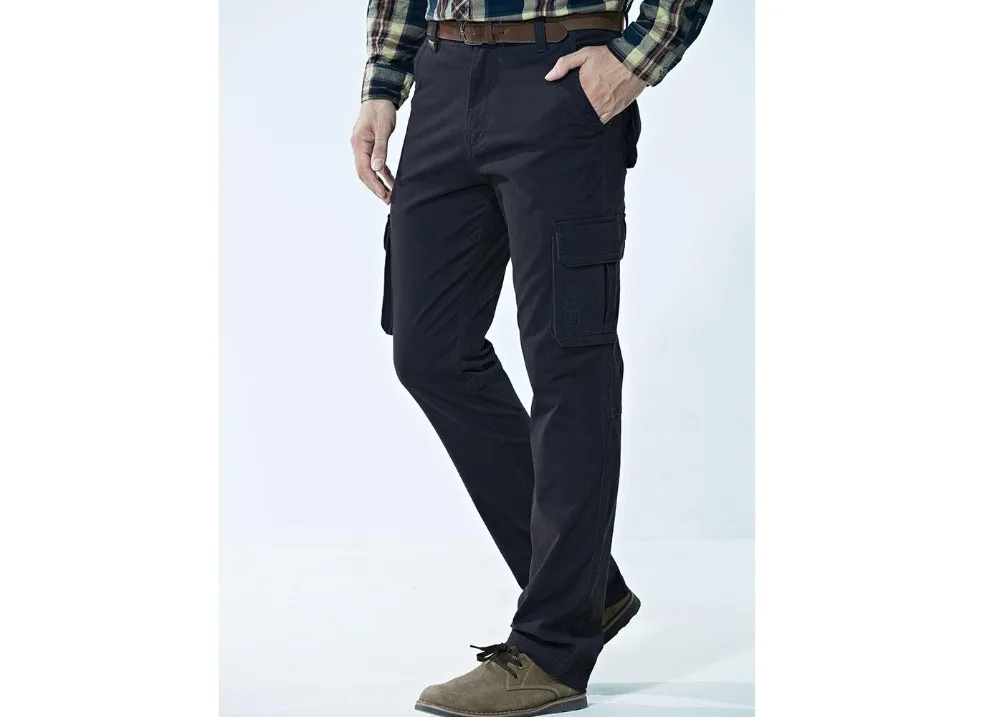 Мужские брюки с карманами,, мужские, натуральный чистый хлопок, рабочие брюки, от 30 до 44 размера плюс, свободные прямые брюки карго, Армейский зеленый синий