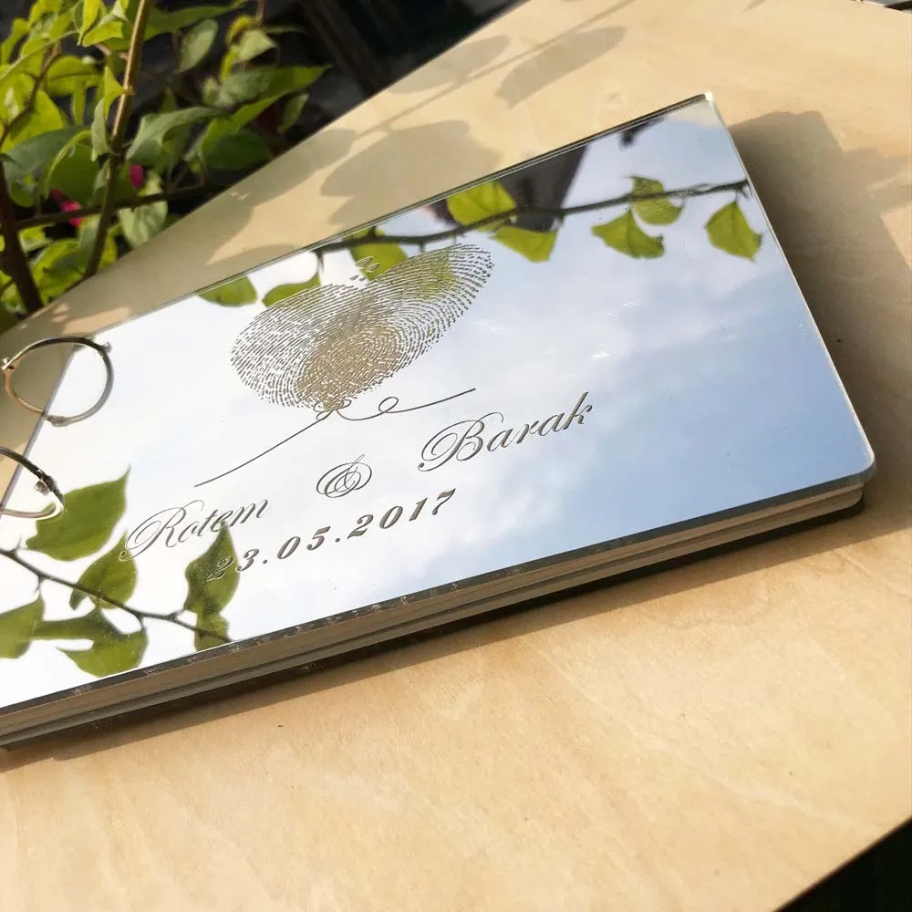1Personalised fingerprint Wedding Guest Book Gift for Couples Rustic Guest Book Bridal Shower Gift Vintage Wedding Mirror Book
