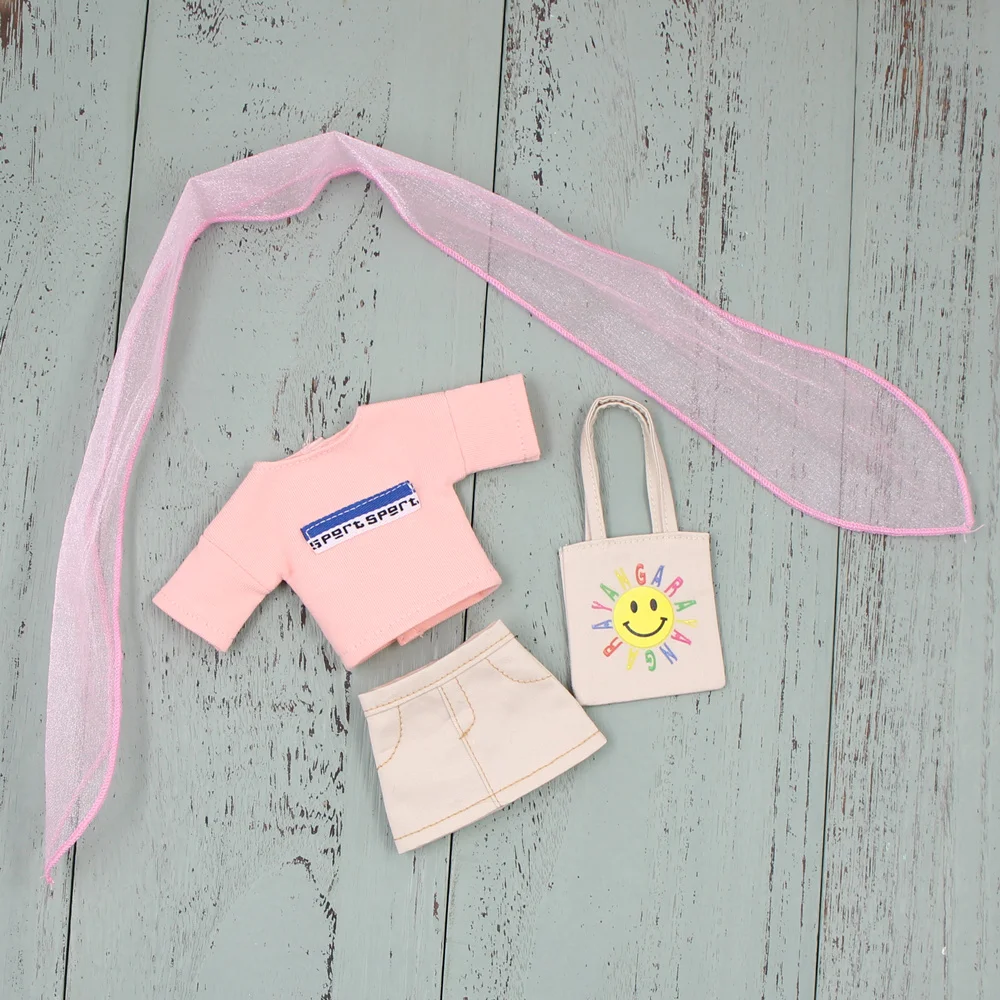 

Outfits for Blyth doll Oversize Pink Shirt and Skirt with hairband,handbag,suit for ICY DBS doll,JerryBerry,Pullip