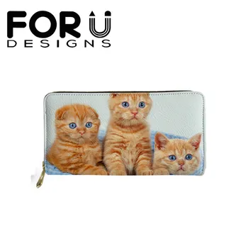 

FORUDESIGNS Casual Long Wallets Women Hand Clutch Cash Money Purse 3D Cat Print Ladies PU Leather Bags For Females Coin Pocket