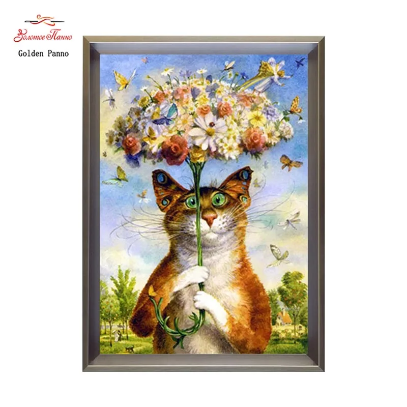 

Golden Panno Cross Stitch Embroidery Kits 11CT 14CT Cat Animal Cotton Thread Painting DIY Needlework DMC New Year Home Decor